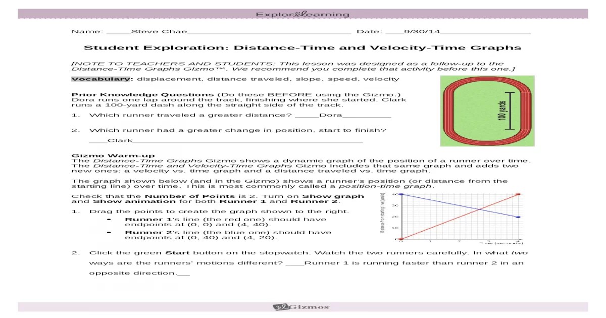 Distance-time and velocity-time graphs gizmo answer key